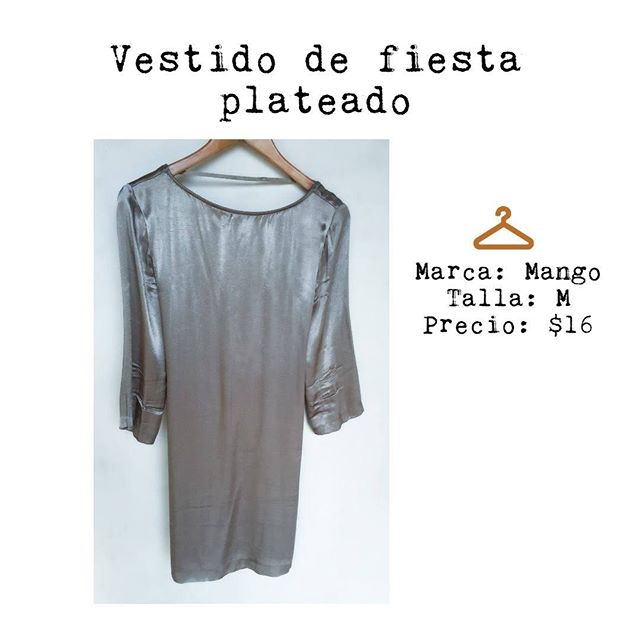 Vestido marca Mango color plateado con escote en espalda. Es ajustable de talla medium a large, puede complementarse con tacones altos y un collar largo.

#preloved #secondhand #onceworn